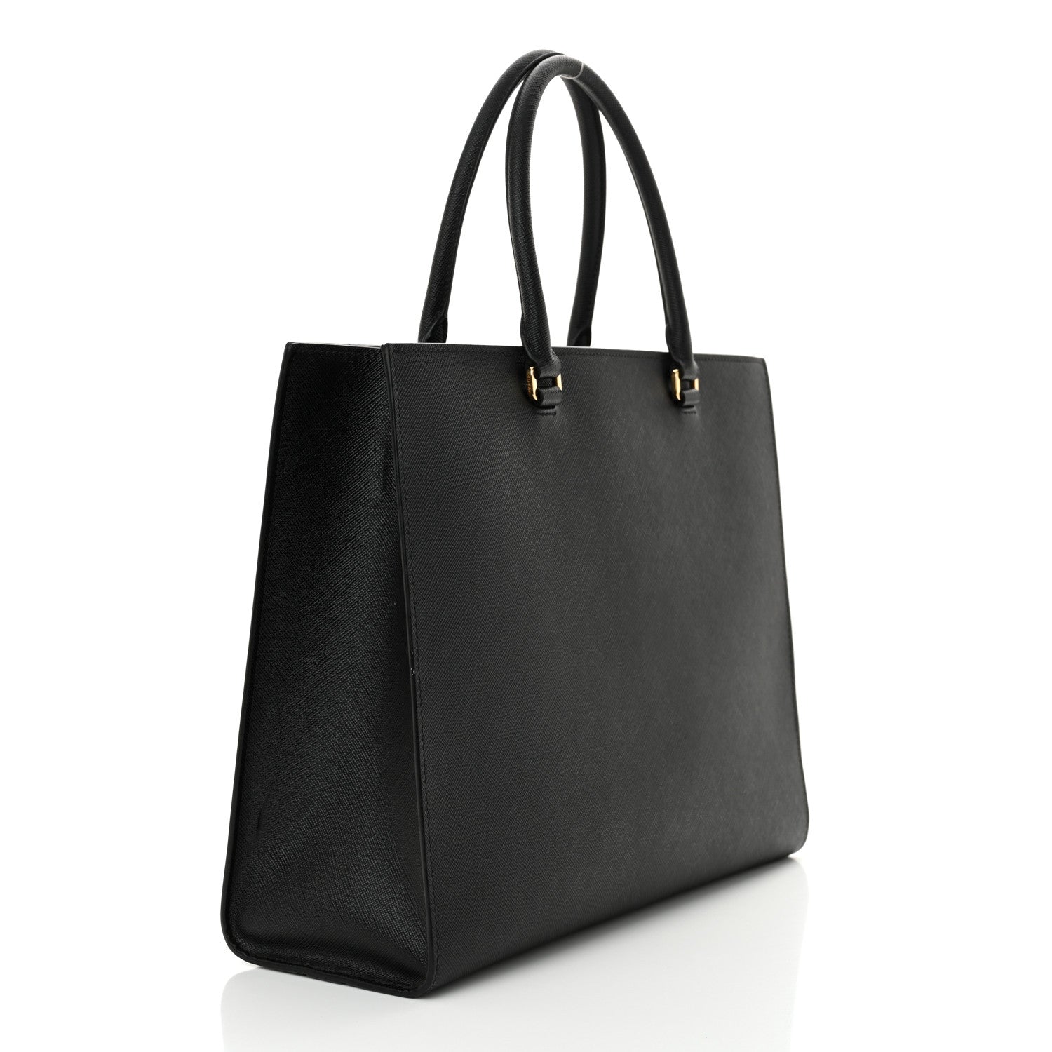 Prada Saffiano Lux Logo Embossed Large Shoulder Tote Handbag Black 3 of 15