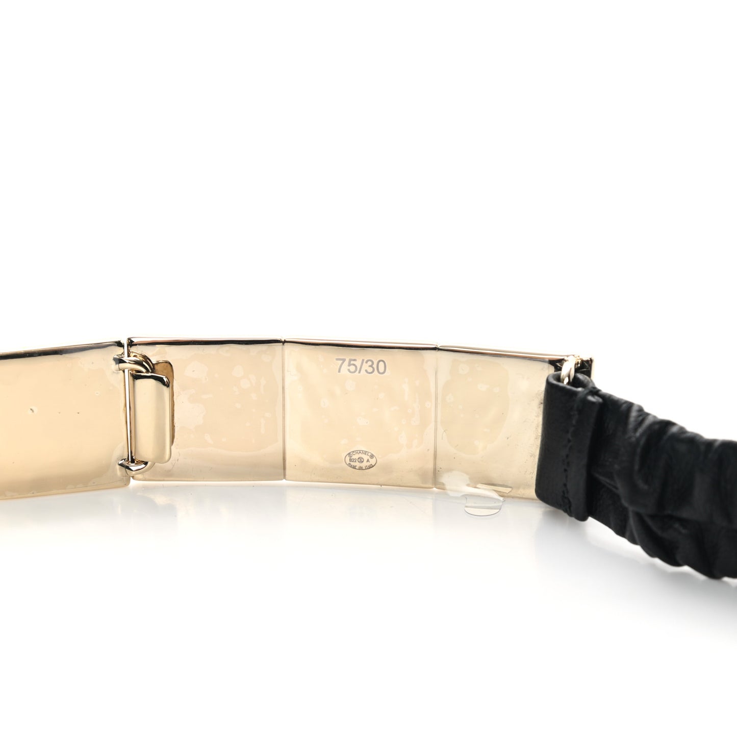 Lambskin Enamel Logo Elastic Belt 75 30 Black Gold