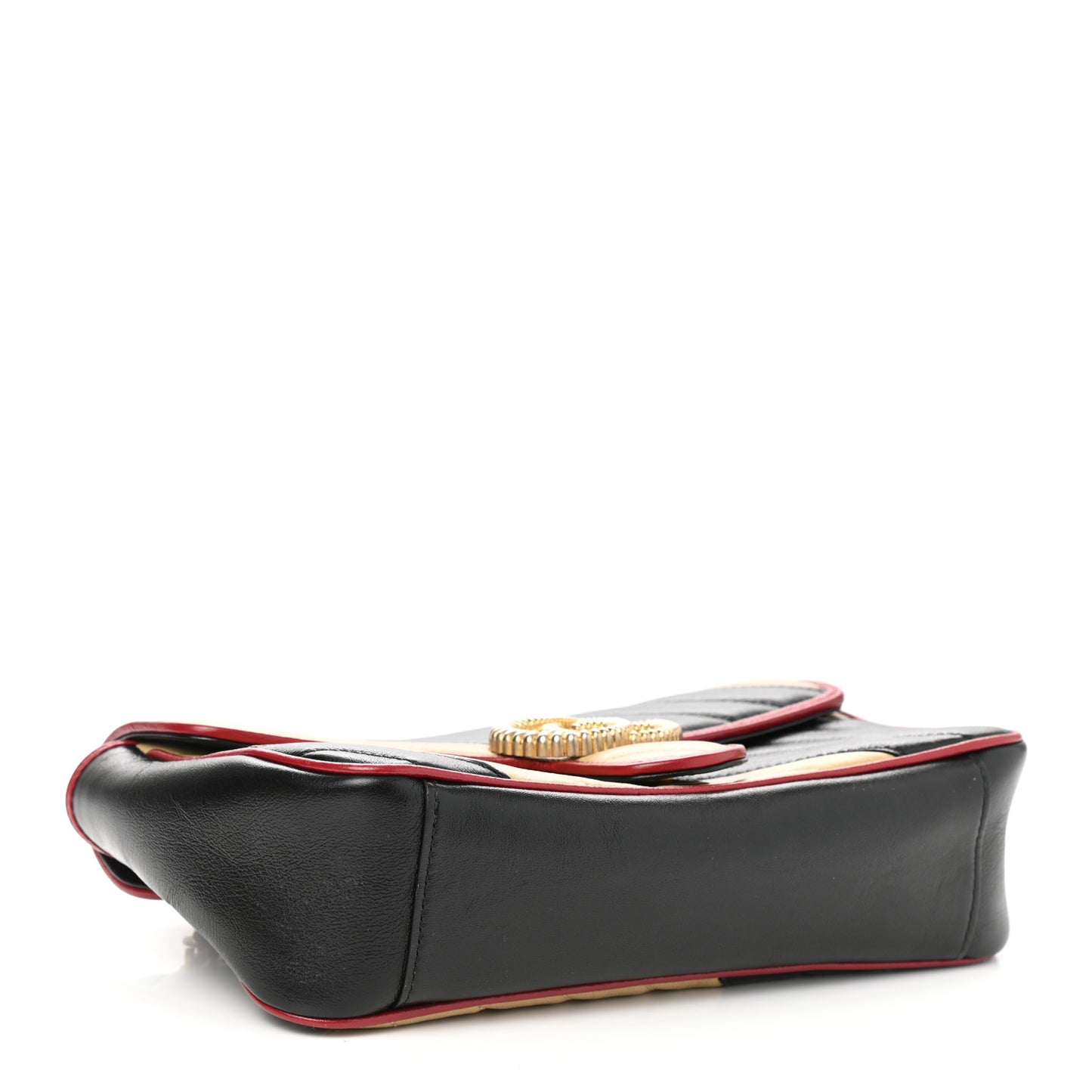 Vintage Effect Calfskin Matelasse Diagonal Striped Small Torchon GG Marmont Shoulder Bag Black Beige