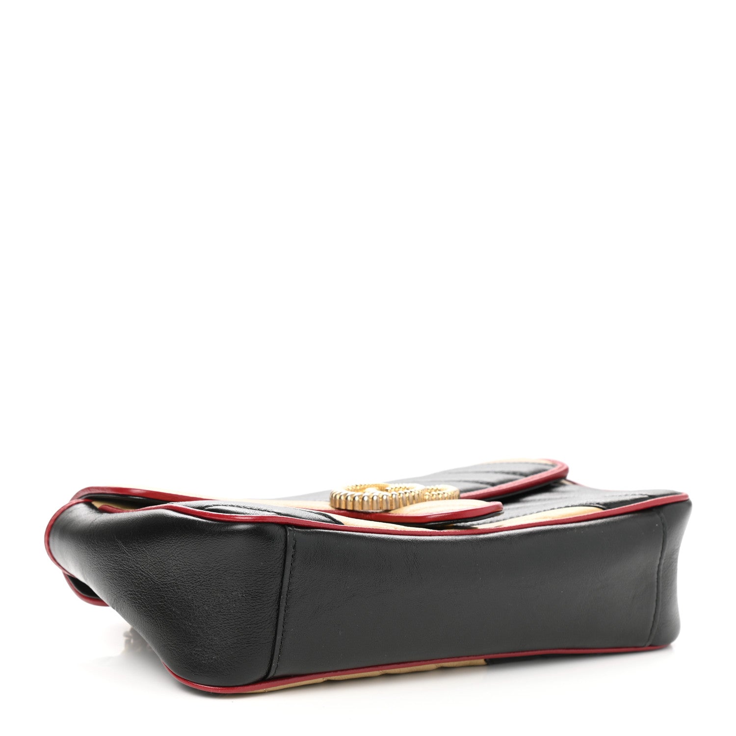 Gucci Vintage Effect Calfskin Matelasse Diagonal Striped Small Torchon GG Marmont Shoulder Bag Black Beige 7 of 11