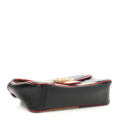 Gucci Vintage Effect Calfskin Matelasse Diagonal Striped Small Torchon GG Marmont Shoulder Bag Black Beige 7 of 11