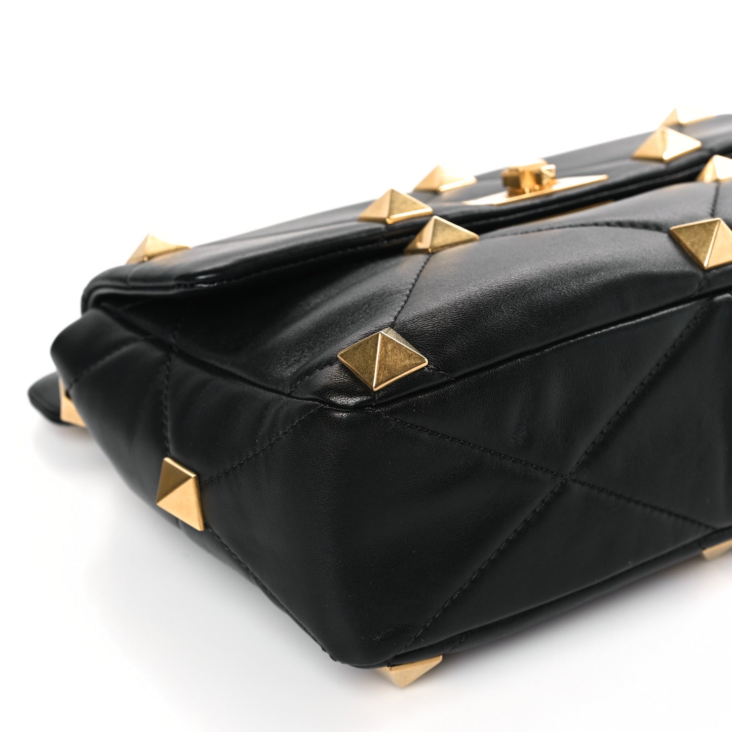 Nappa Large Roman Stud Shoulder Bag Black