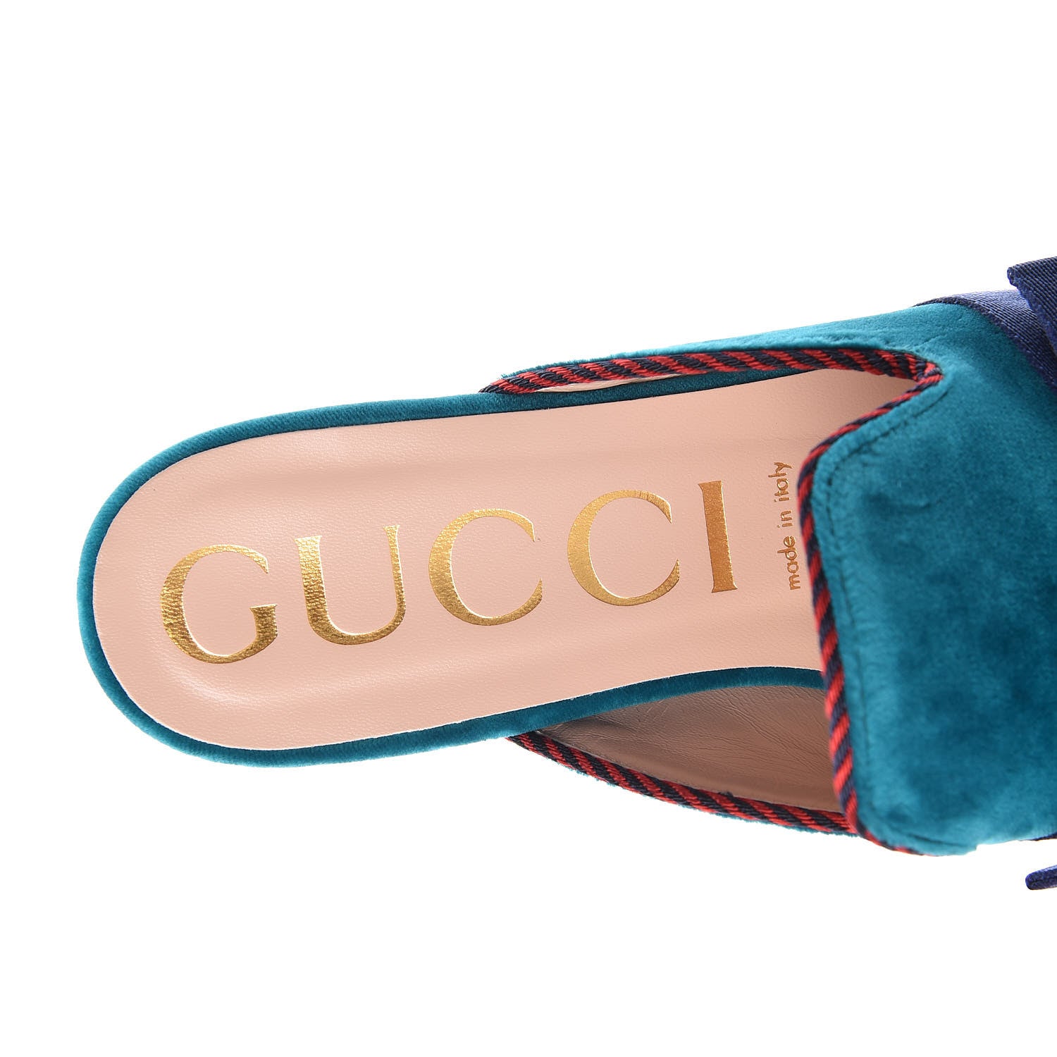 Gucci Softy Velvet Sylvie Bow Slippers 39.5 Pavone 6 of 7