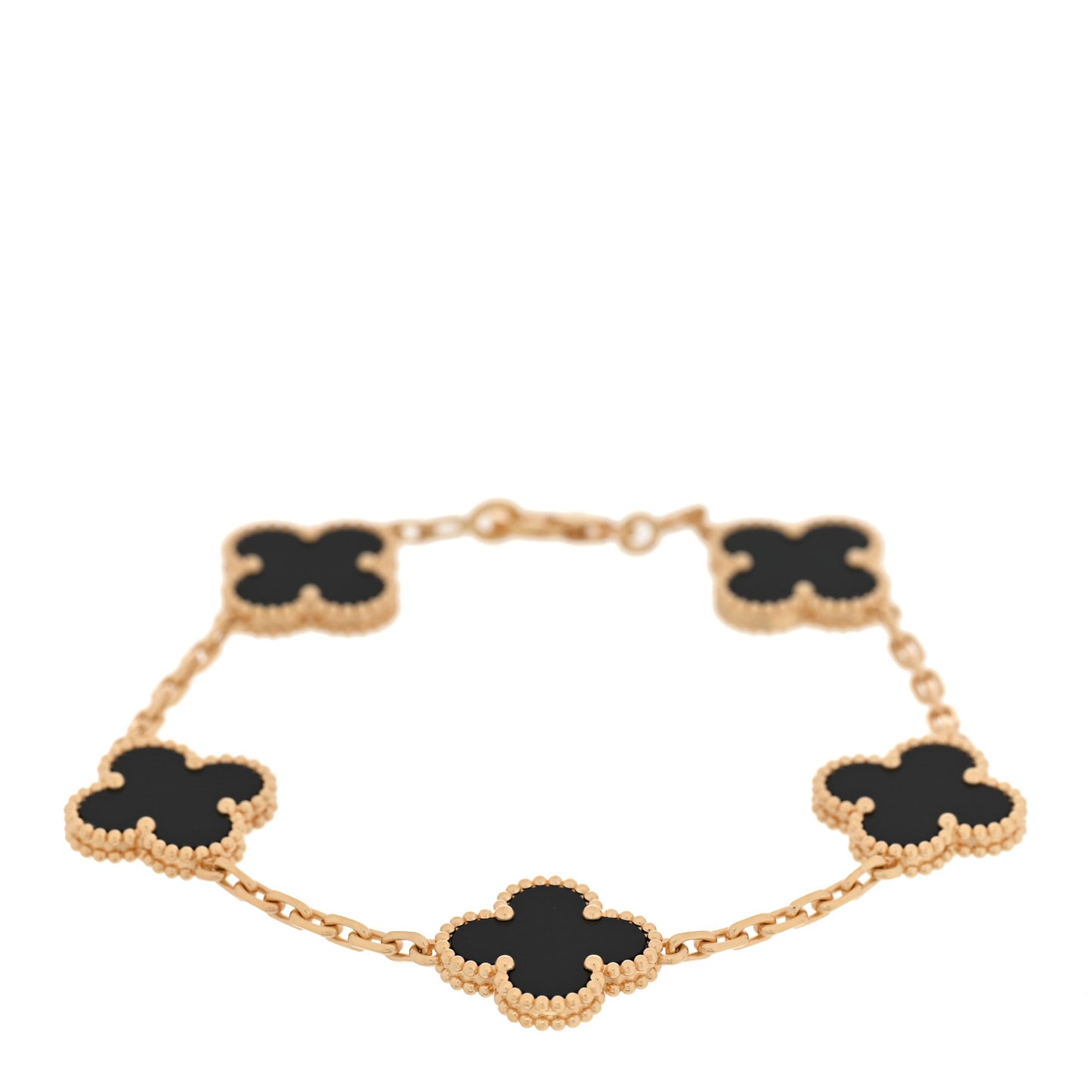 18K Yellow Gold Black Onyx 5 Motifs Vintage Alhambra Bracelet
