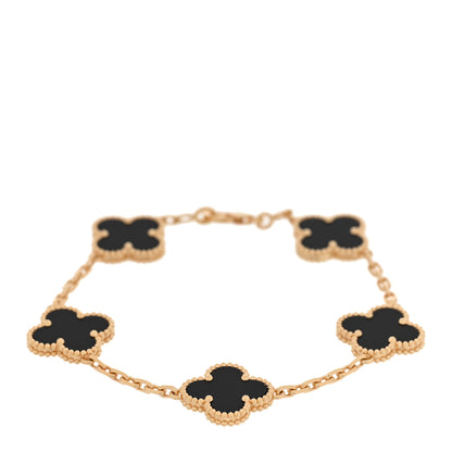 Van Cleef & Arpels 18K Yellow Gold Black Onyx 5 Motifs Vintage Alhambra Bracelet 1 of 6