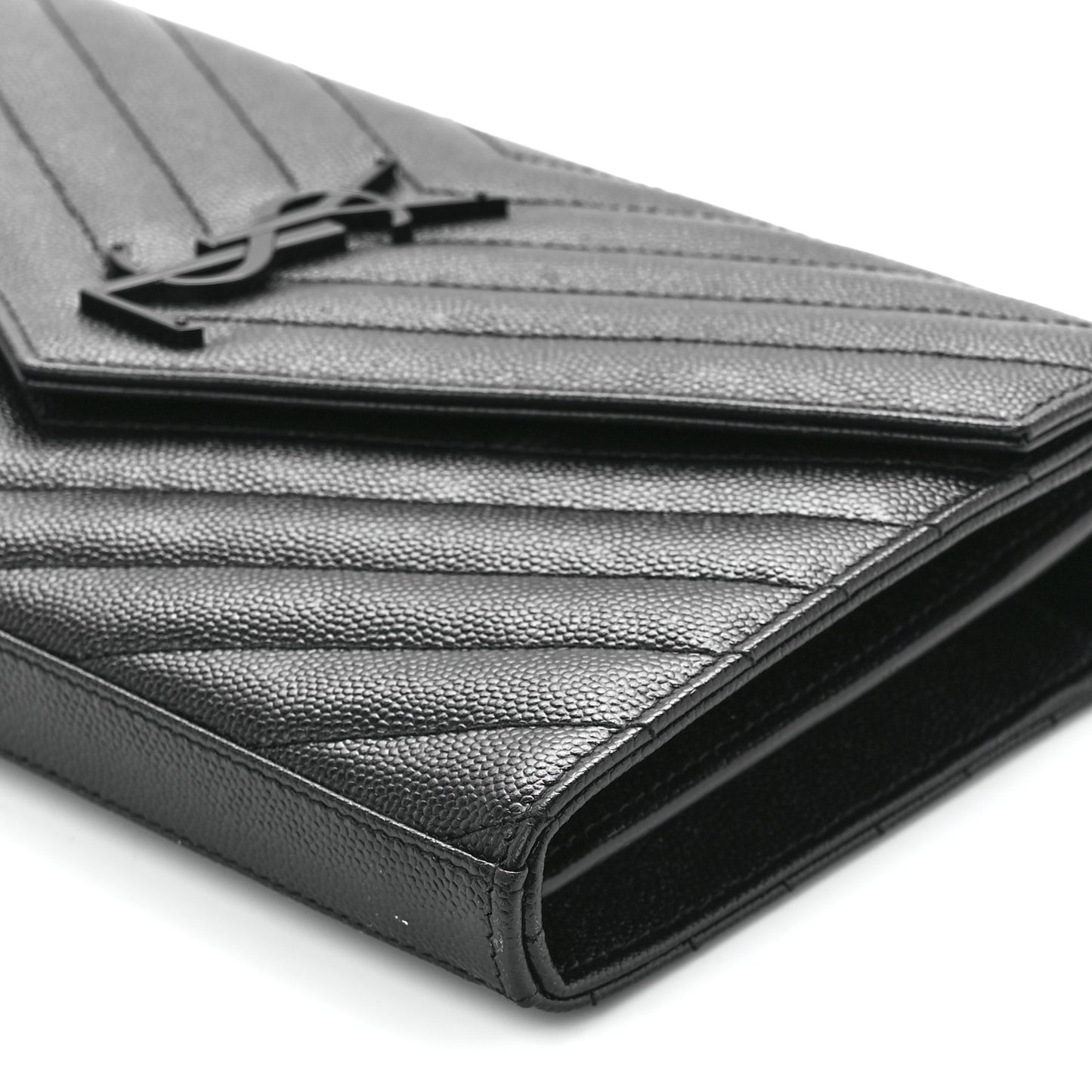 Grain De Poudre Matelasse Chevron Monogram Monochrome Chain Wallet Black