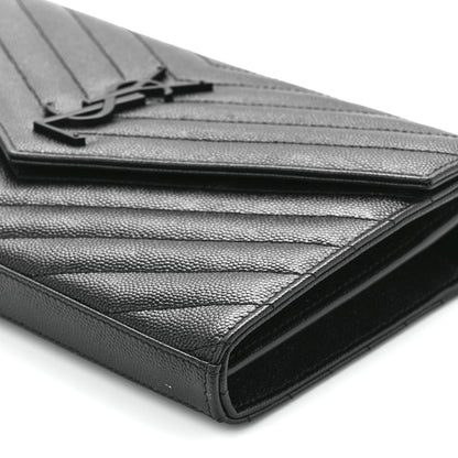 Saint Laurent Grain De Poudre Matelasse Chevron Monogram Monochrome Chain Wallet Black 11 of 11
