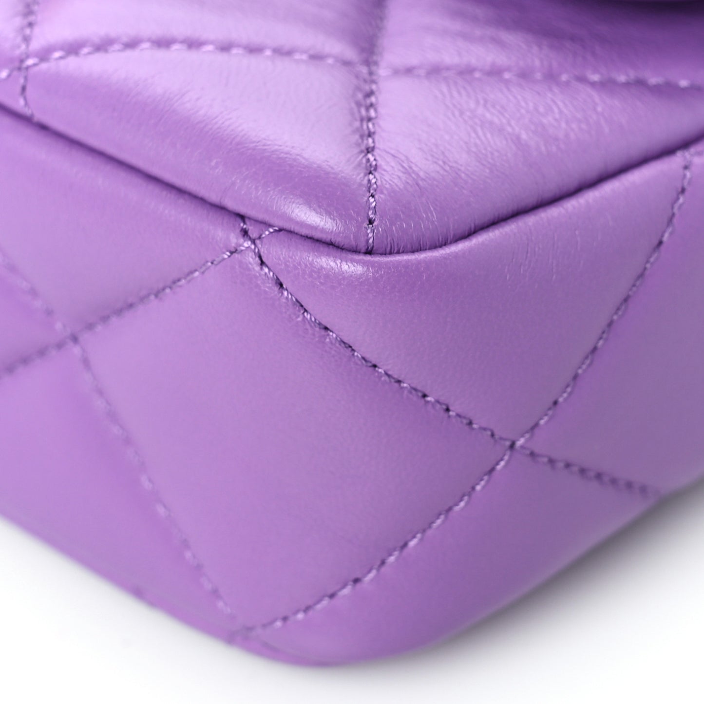 Lambskin Enamel Quilted Mini Pending CC Square Flap Purple