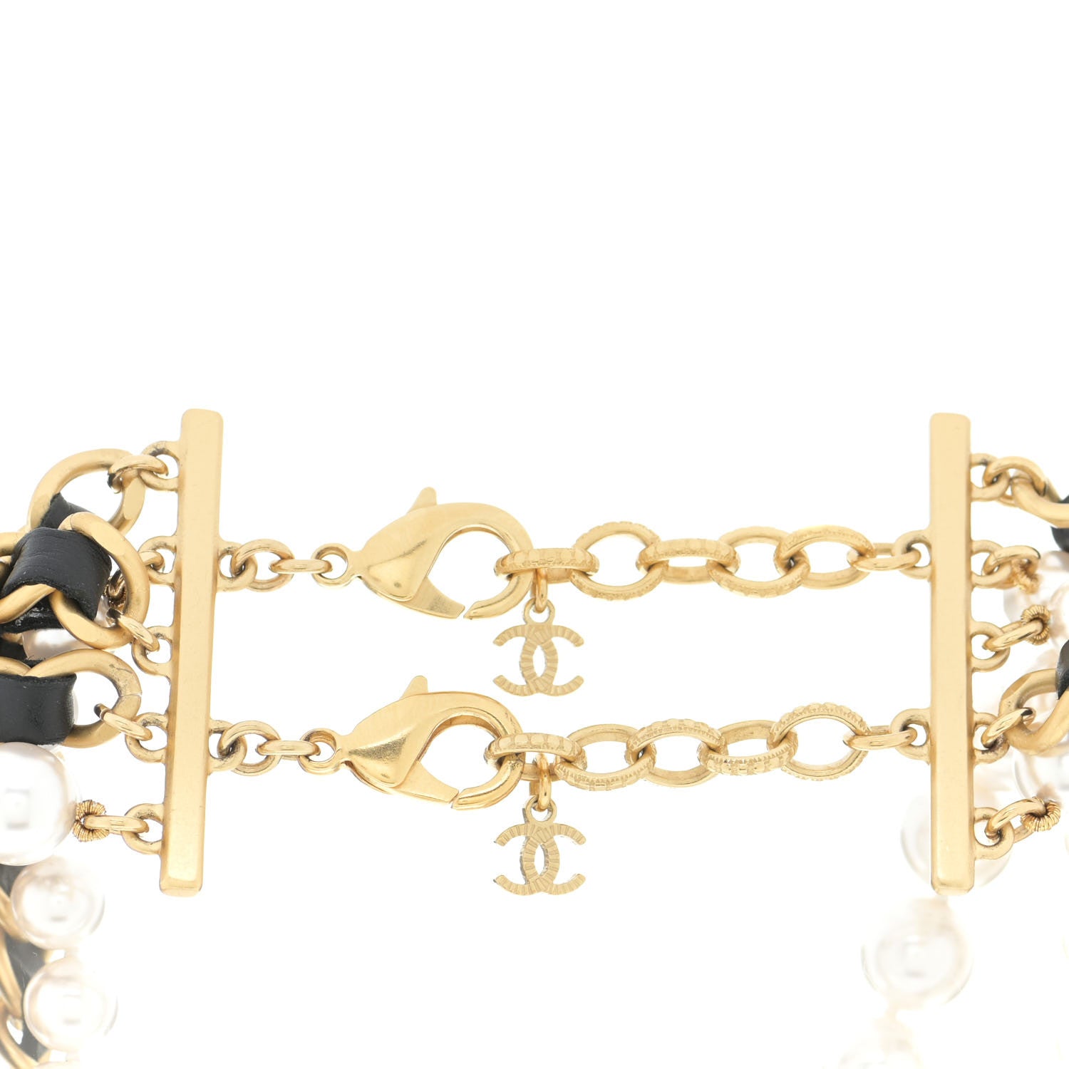 Chanel Pearl Lambskin Chain 90's Camellia CC Multi Strand Necklace Gold Black 5 of 6
