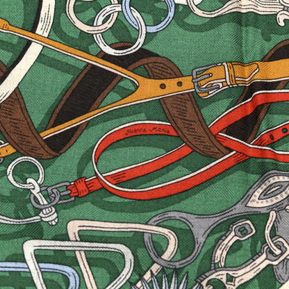 Hermes Cashmere Silk Bouquets Sellier Triangle Scarf Vert Naturel Brun 4 of 7