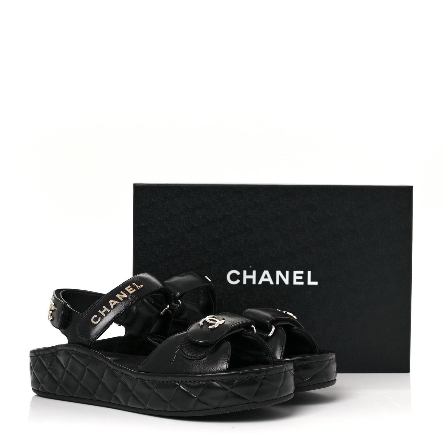 Shiny Calfskin Logo Platform Sandals 39 Black