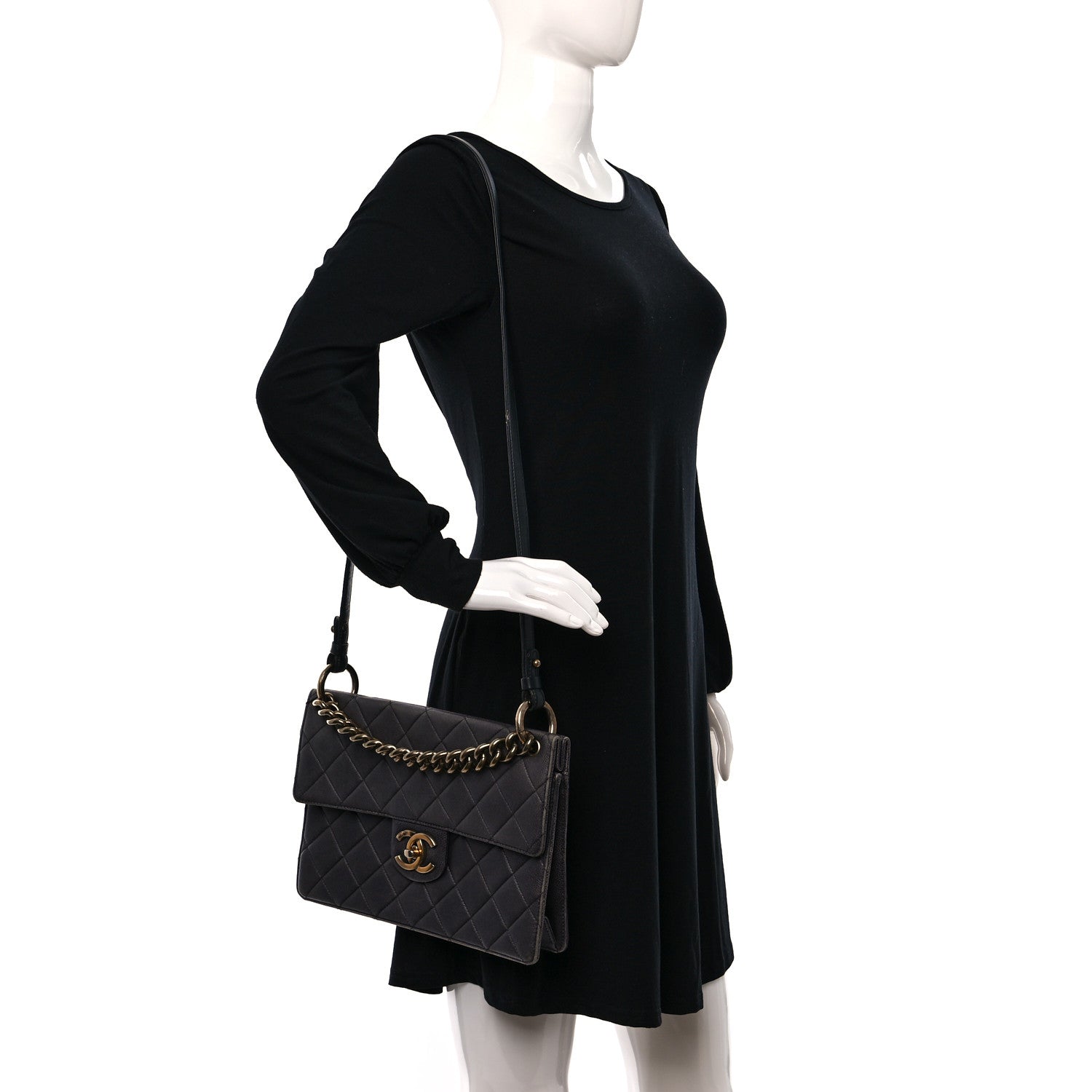 Chanel Caviar Quilted Large Retro Class Flap Dark Navy Blue 3 of 10