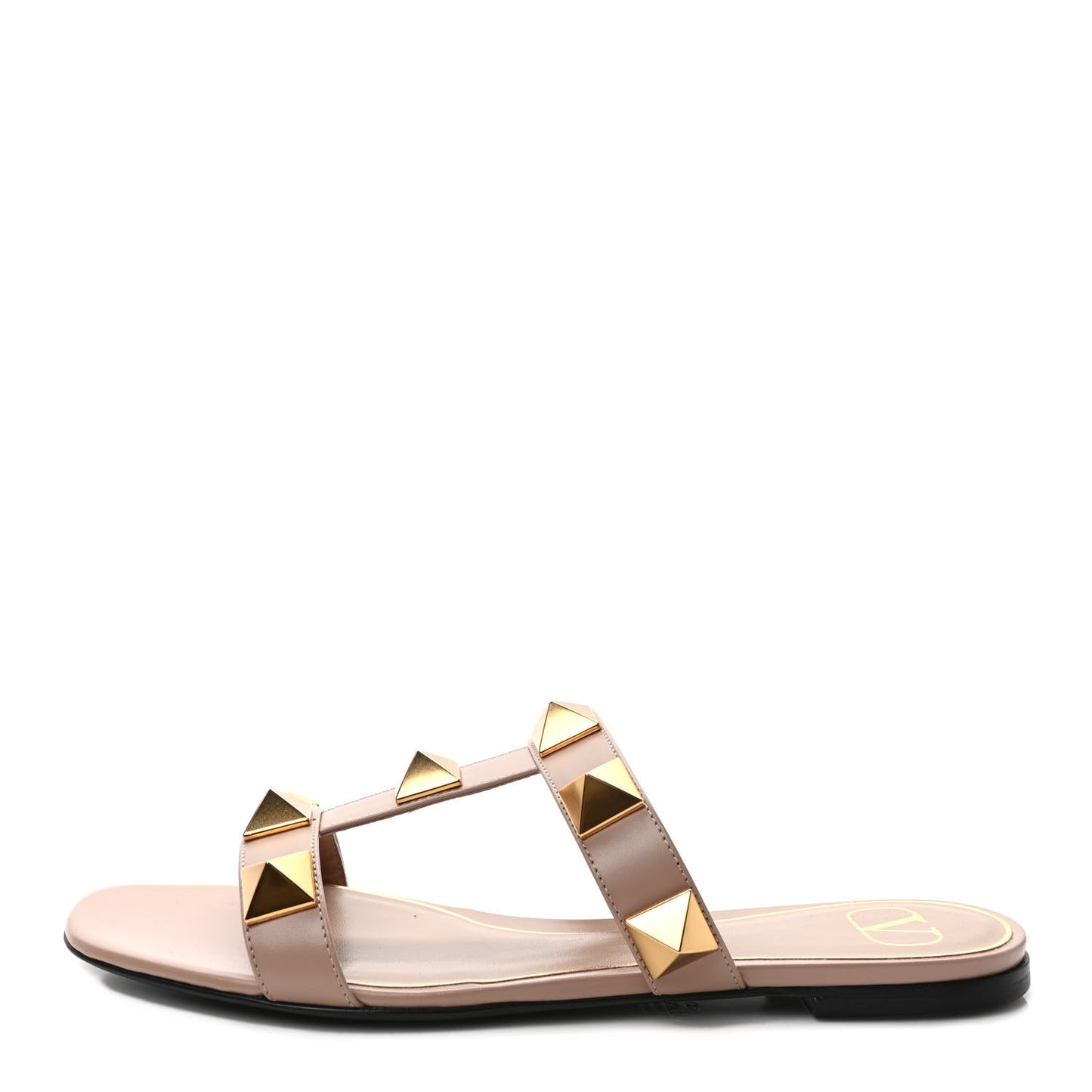 Calfskin Roman Stud Flat Slide Sandals 39 Rose Cannelle
