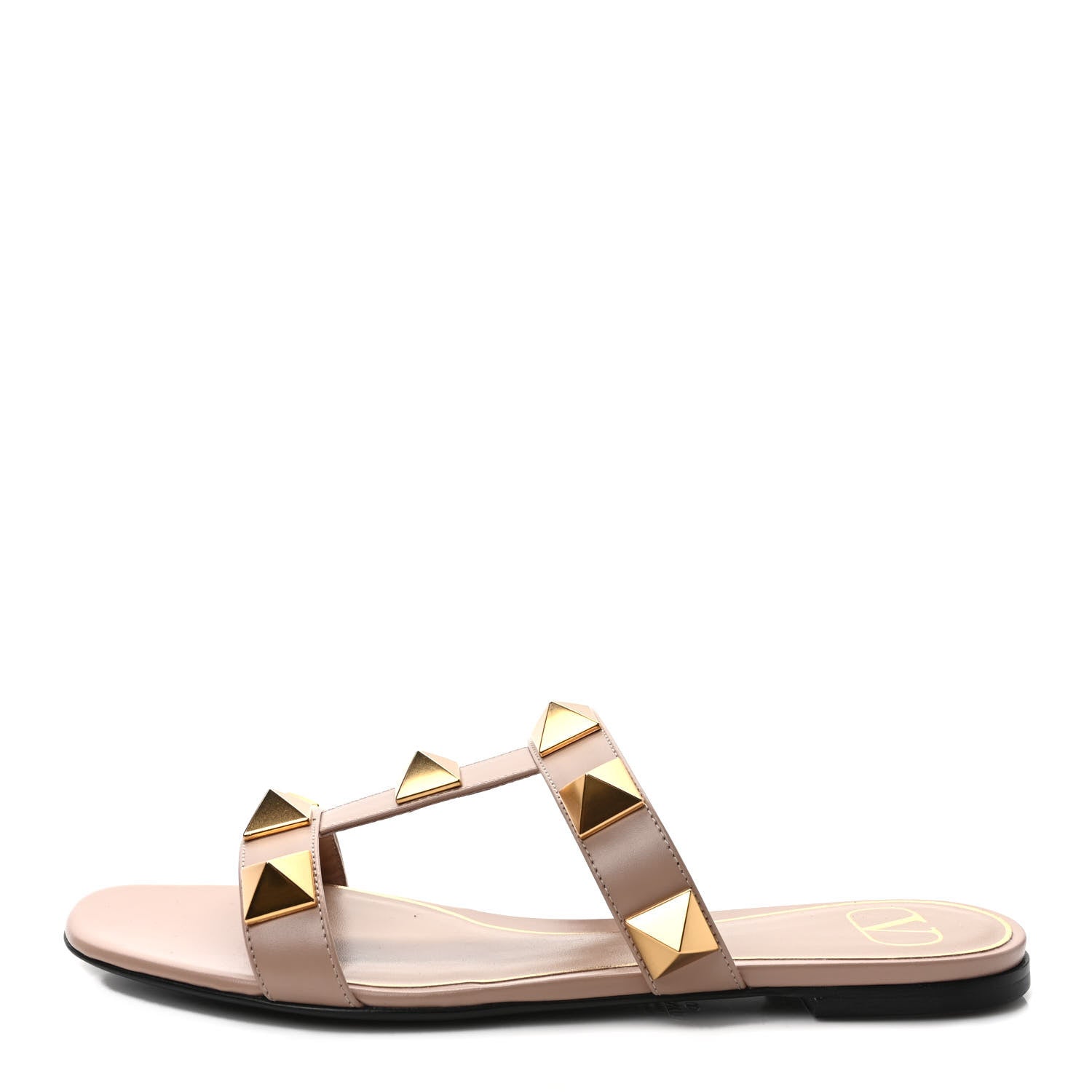 Valentino Garavani Calfskin Roman Stud Flat Slide Sandals 39 Rose Cannelle 1 of 8