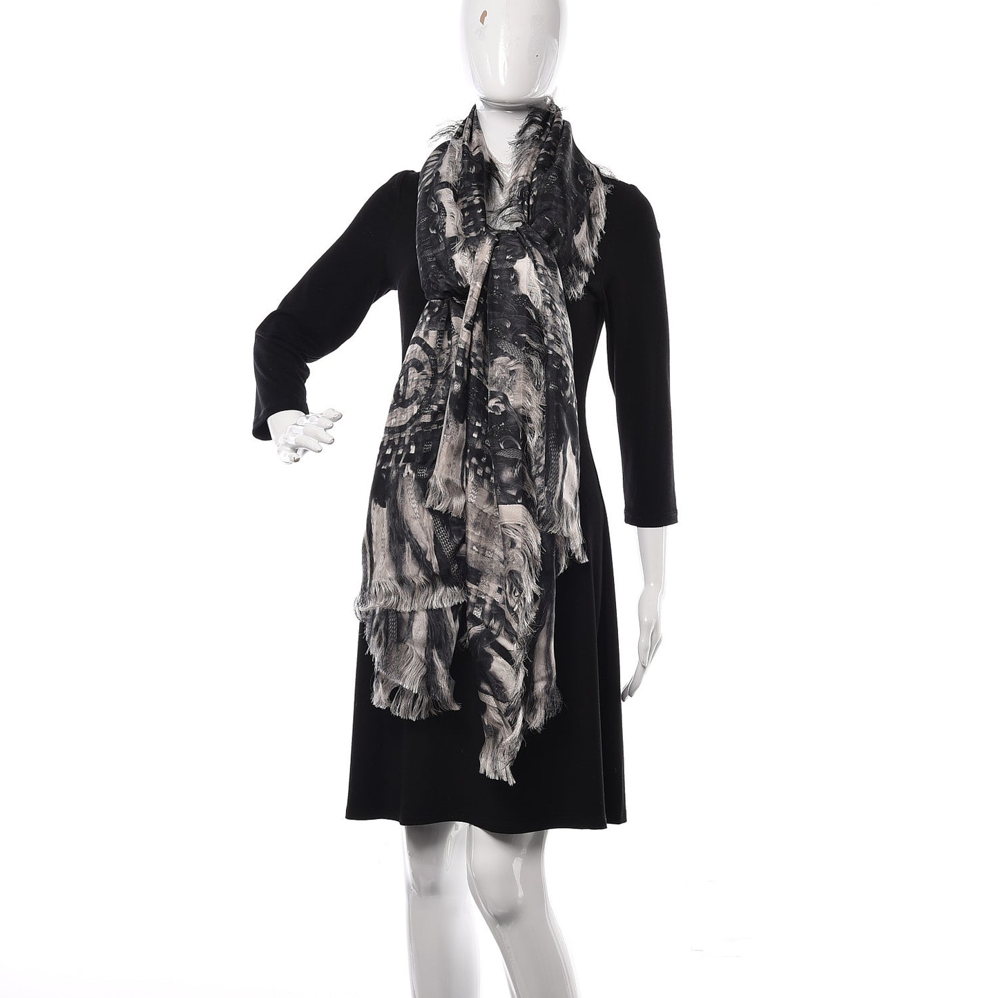 Silk Weave Print Scarf Black