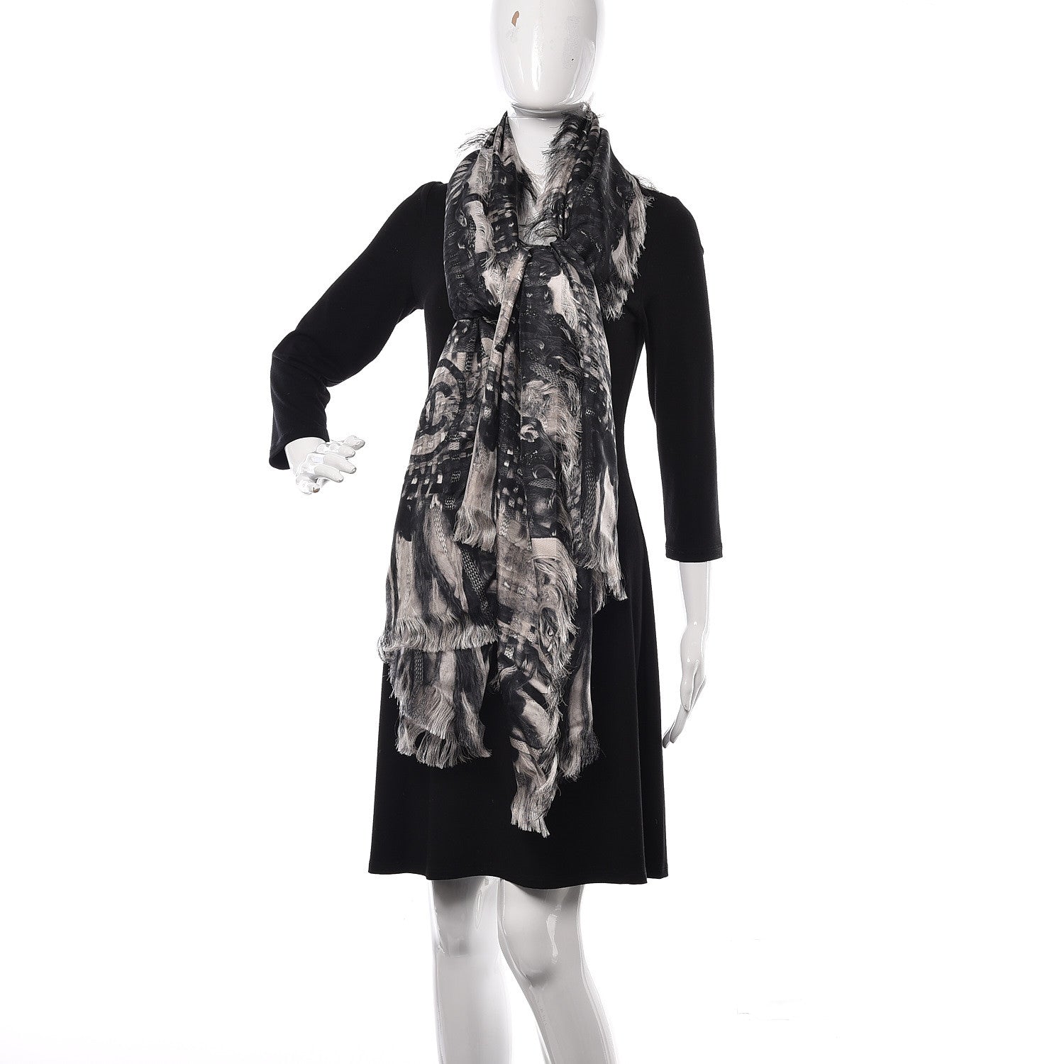 Chanel Silk Weave Print Scarf Black 2 of 6