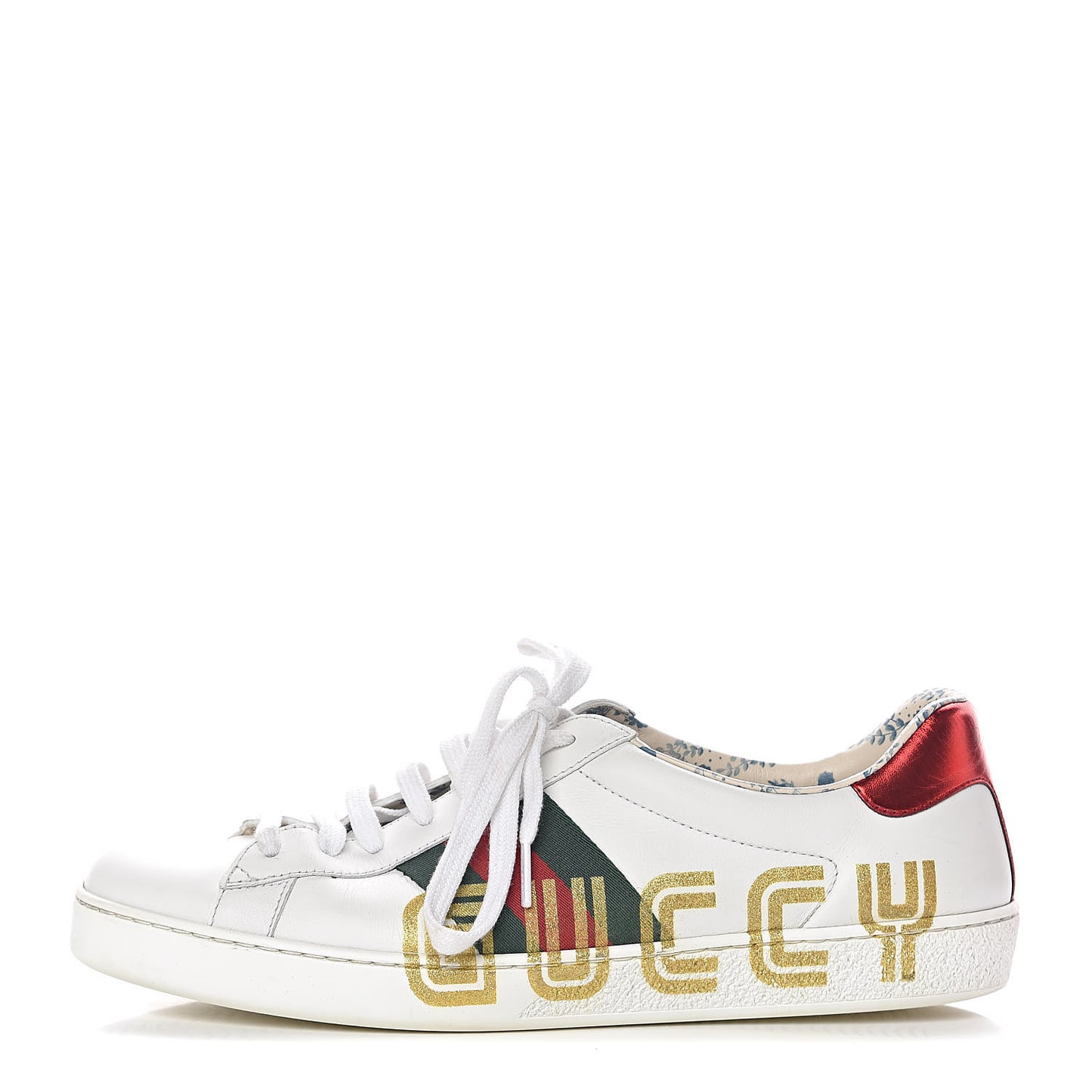 X SEGA Calfskin Web Guccy Mens Ace Sneakers 9 White