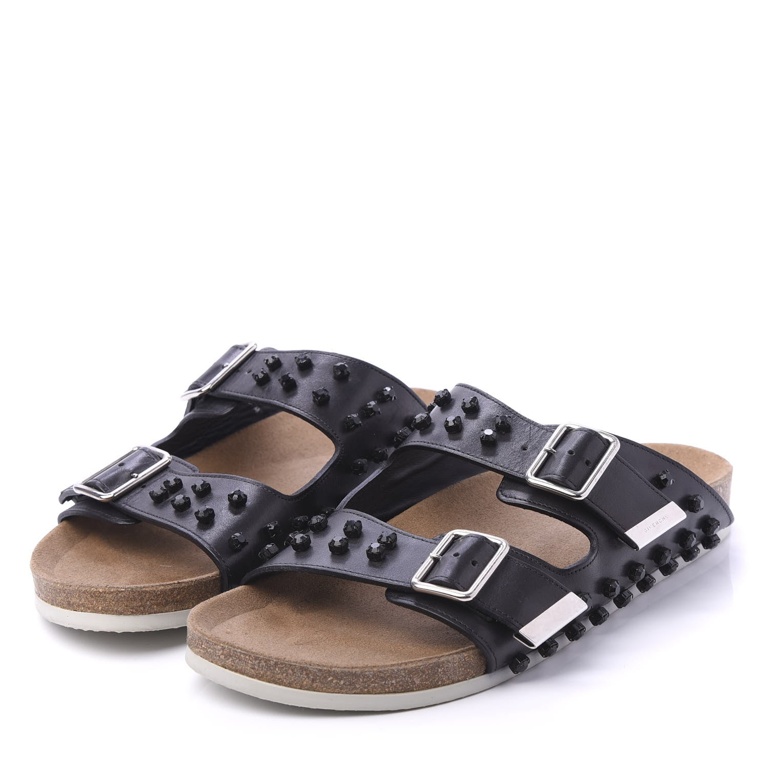 Givenchy Calfskin Crystal Embellished Mens Double Buckle Slide Sandals 42 Black 3 of 9