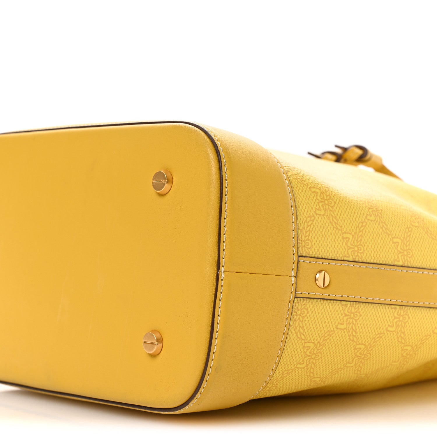 MCM Lauretos Spanish Calfskin Medium Himmel Drawstring Bucket Bag Lemon Gold 10 of 10