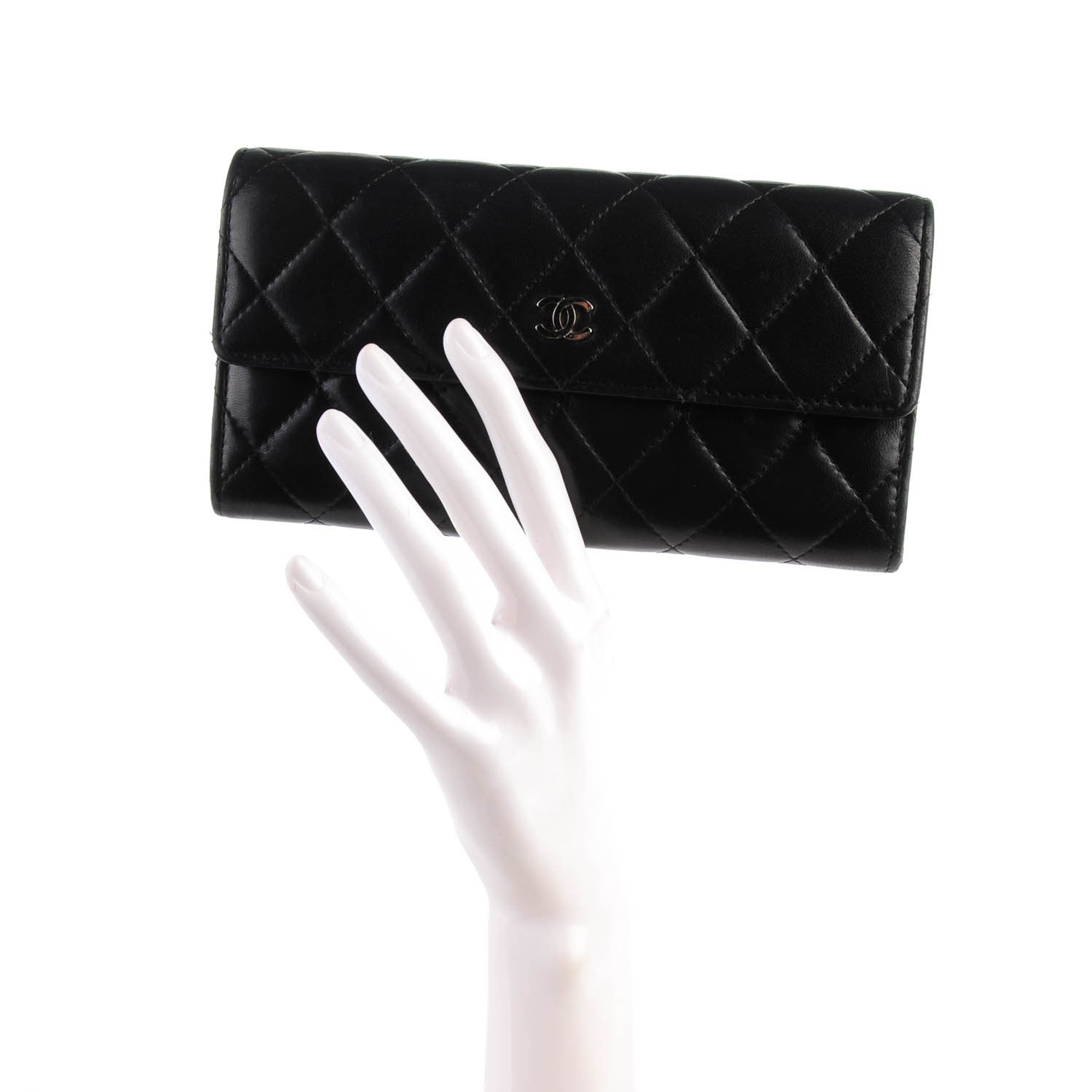 Chanel Lambskin Quilted Large Gusset Flap Wallet Black 2 of 8