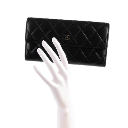 Chanel Lambskin Quilted Large Gusset Flap Wallet Black 2 of 8