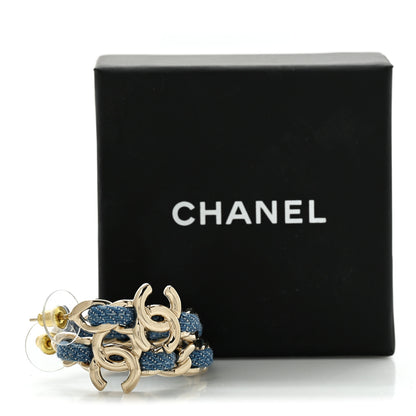 Chanel Metal Denim CC Chain Hoop Earrings Gold Blue 5 of 5