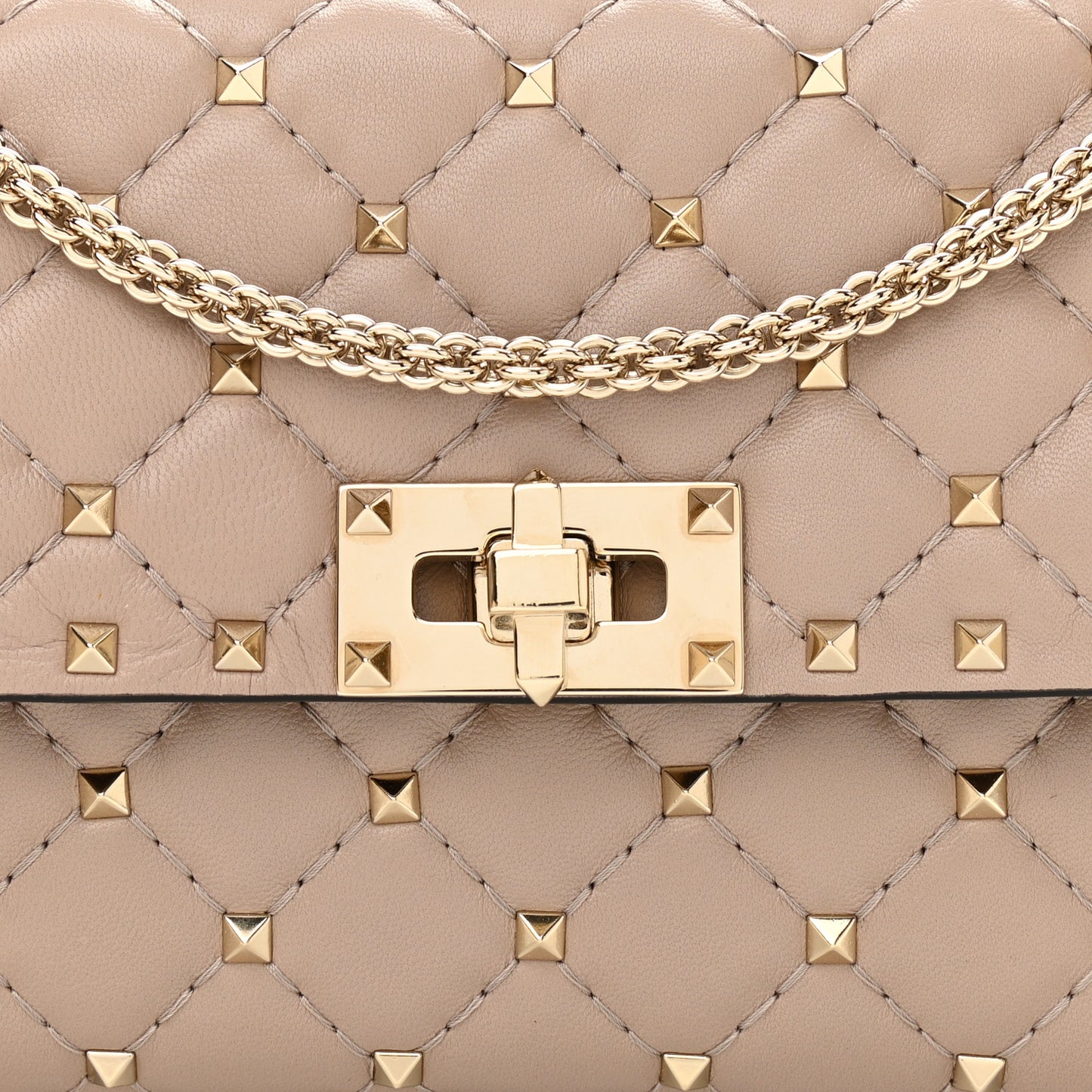 Lambskin Rockstud Spike Wallet on Chain Poudre