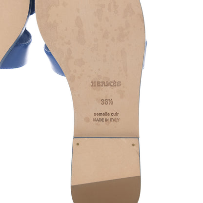 Hermes Calfskin Oran Sandals 36.5 Bleu De Chine 7 of 8