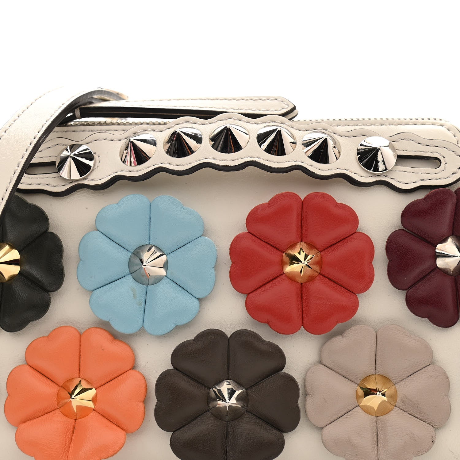 Fendi Vitello Century Nappa Flowerland Studded Mini By The Way Boston Bag White Ice Multicolor 9 of 16