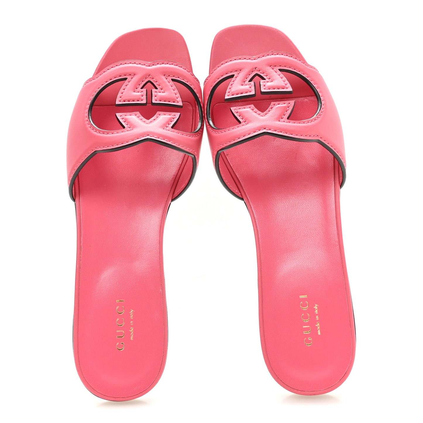 Cosmos Softy Calfskin Interlocking G Cut Out Slide Sandals 37 Rhodamine Pink
