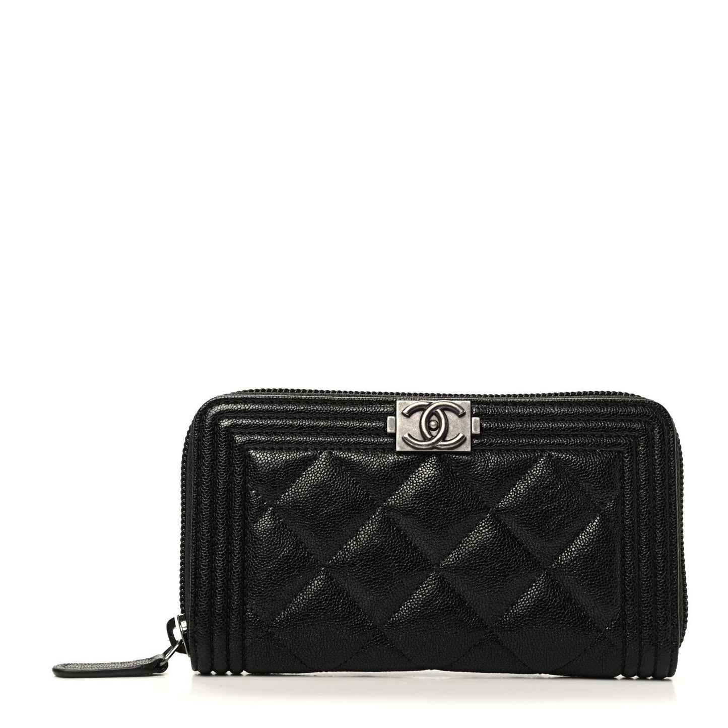 Caviar Quilted Small Boy Zip Around Wallet Black