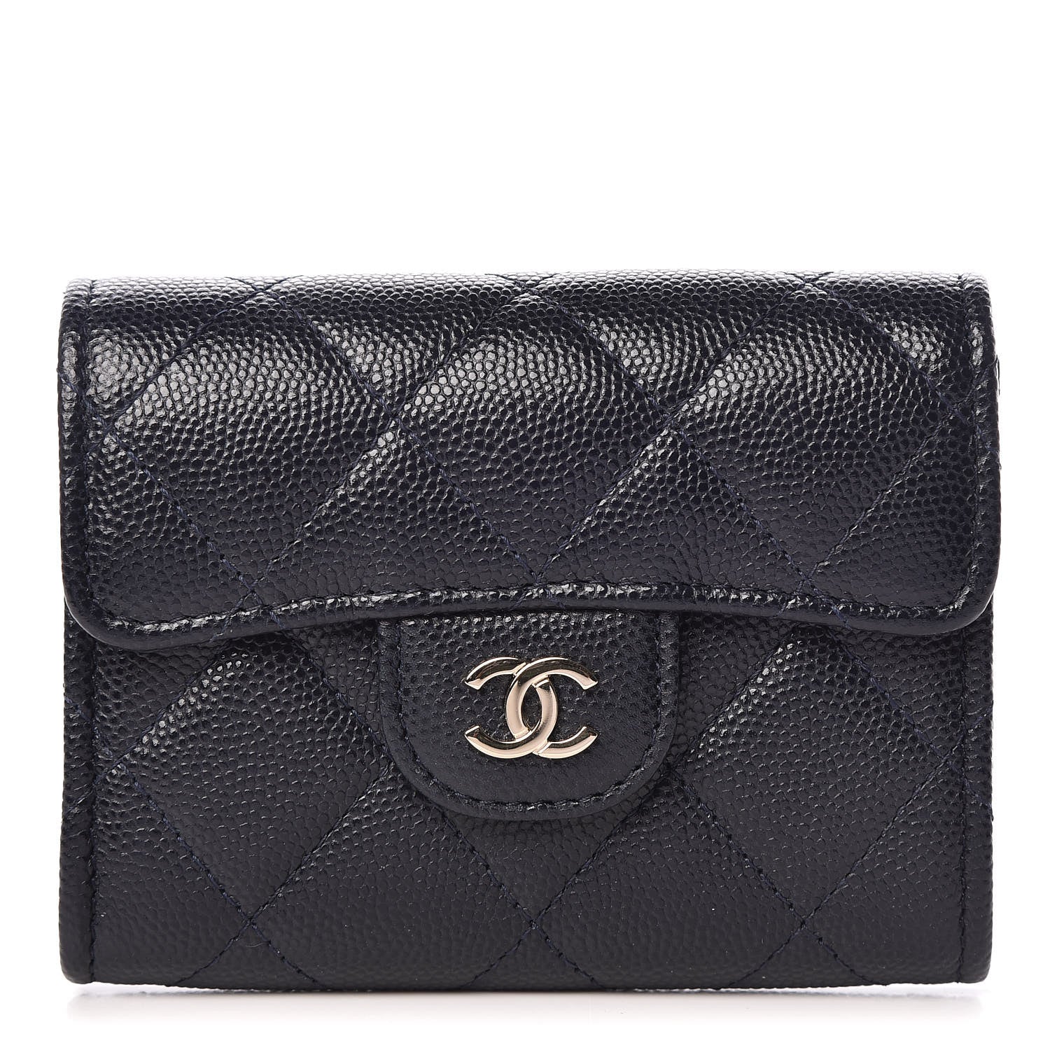 Chanel Caviar Quilted Flap Card Holder Wallet Navy 1 of 9