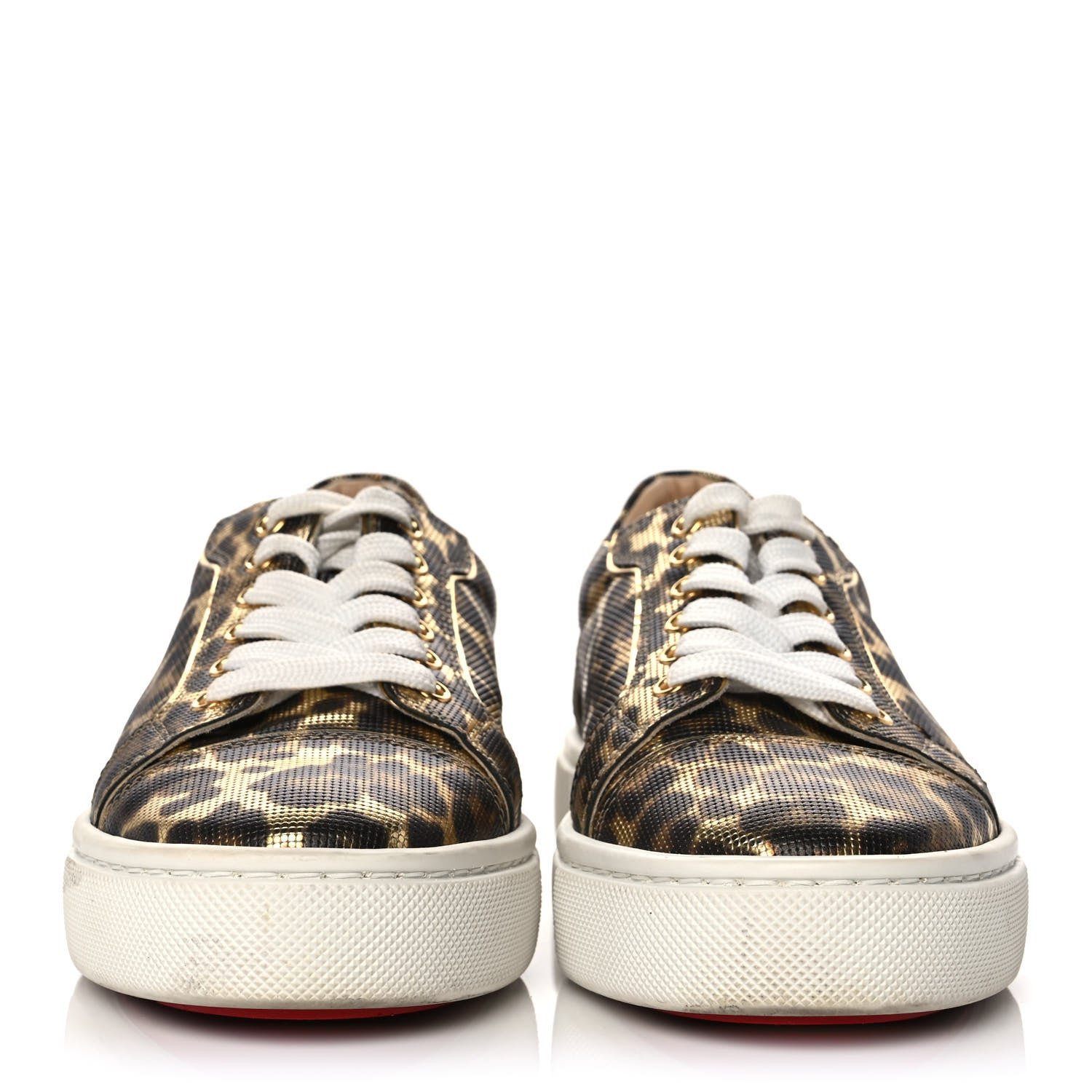 Christian Louboutin Calfskin Coins Leopard Womens Vieirissima Flat Sneakers 37 Gold 2 of 7