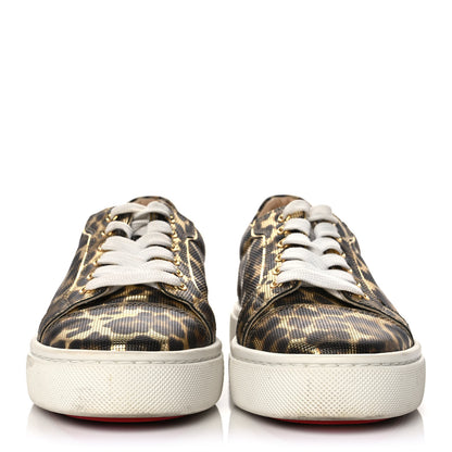 Christian Louboutin Calfskin Coins Leopard Womens Vieirissima Flat Sneakers 37 Gold 2 of 7