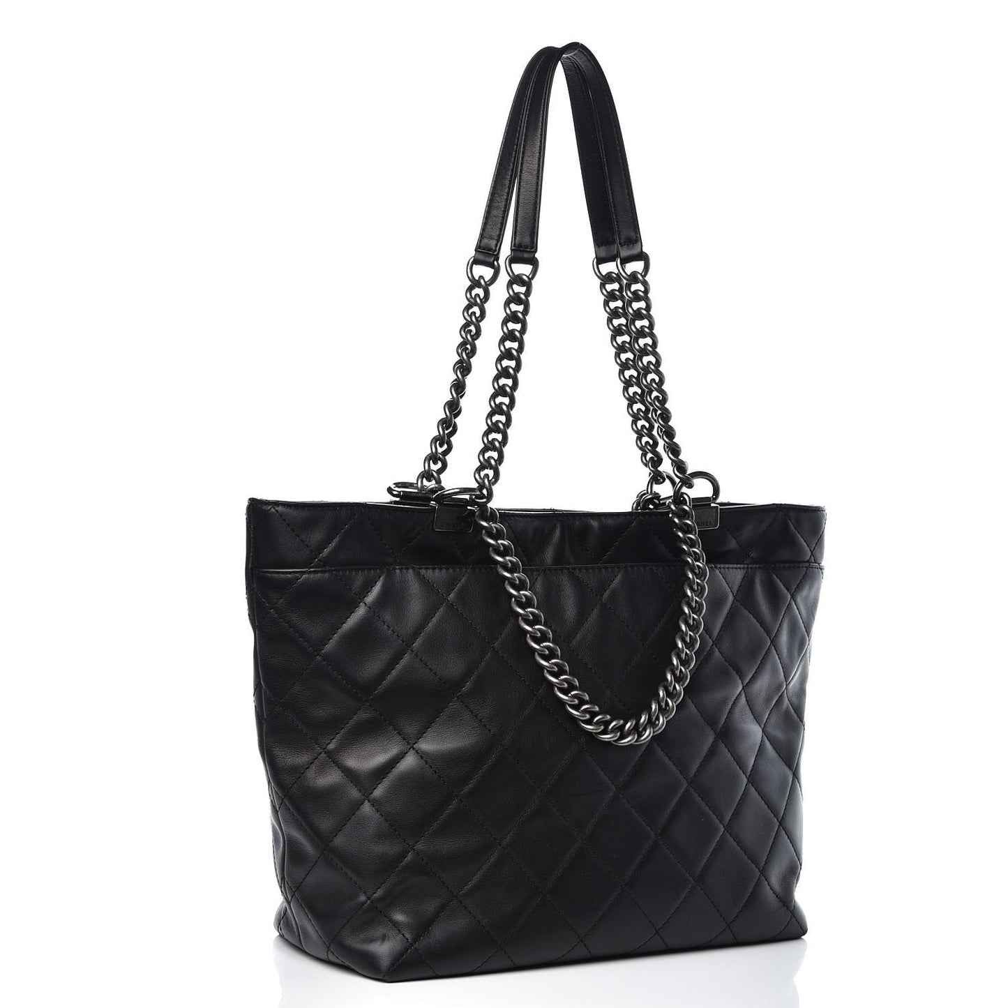 Calfskin Quilted Shopping In Chains Tote Black