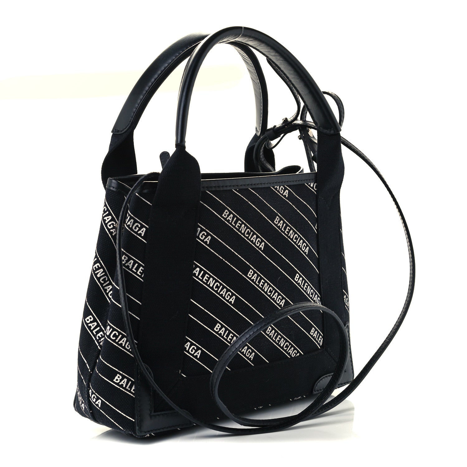 Balenciaga Cotton Canvas Calfskin Logo Print Navy Cabas XS Black White 4 of 11