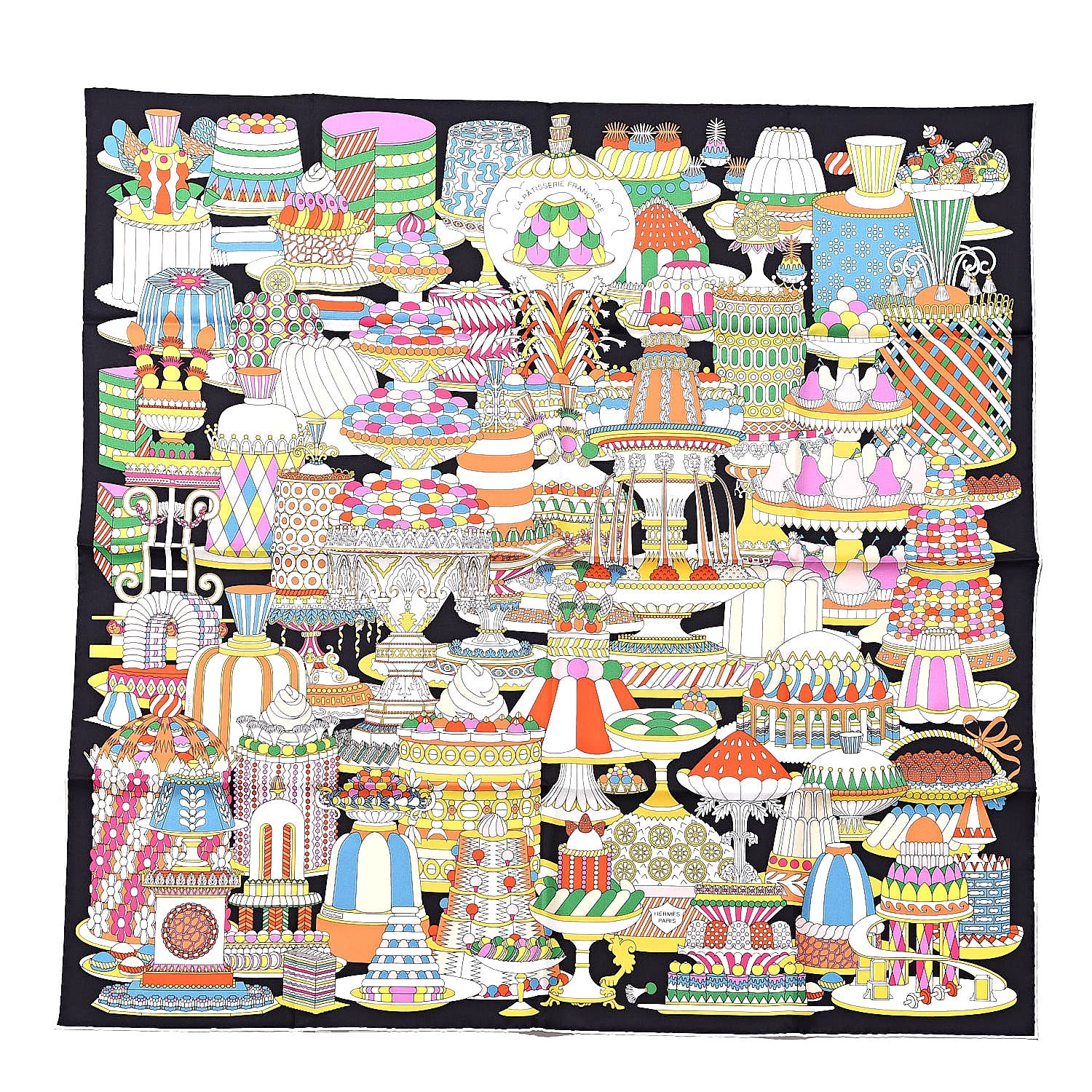 Hermes Silk La Patisserie Francaise Scarf 90 Orange Black Multicolor 1 of 5