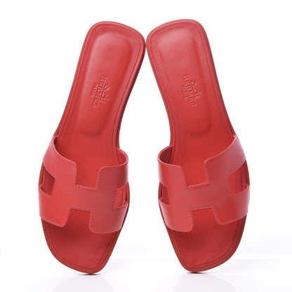 Hermes Calfskin Oran Sandals 36 Red 5 of 11