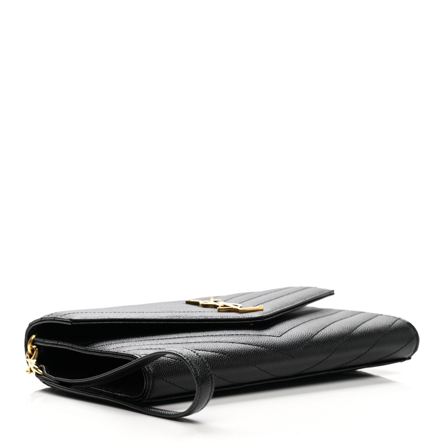 Saint Laurent Grain De Poudre Matelasse Chevron Monogram Envelope Clutch Black 4 of 9