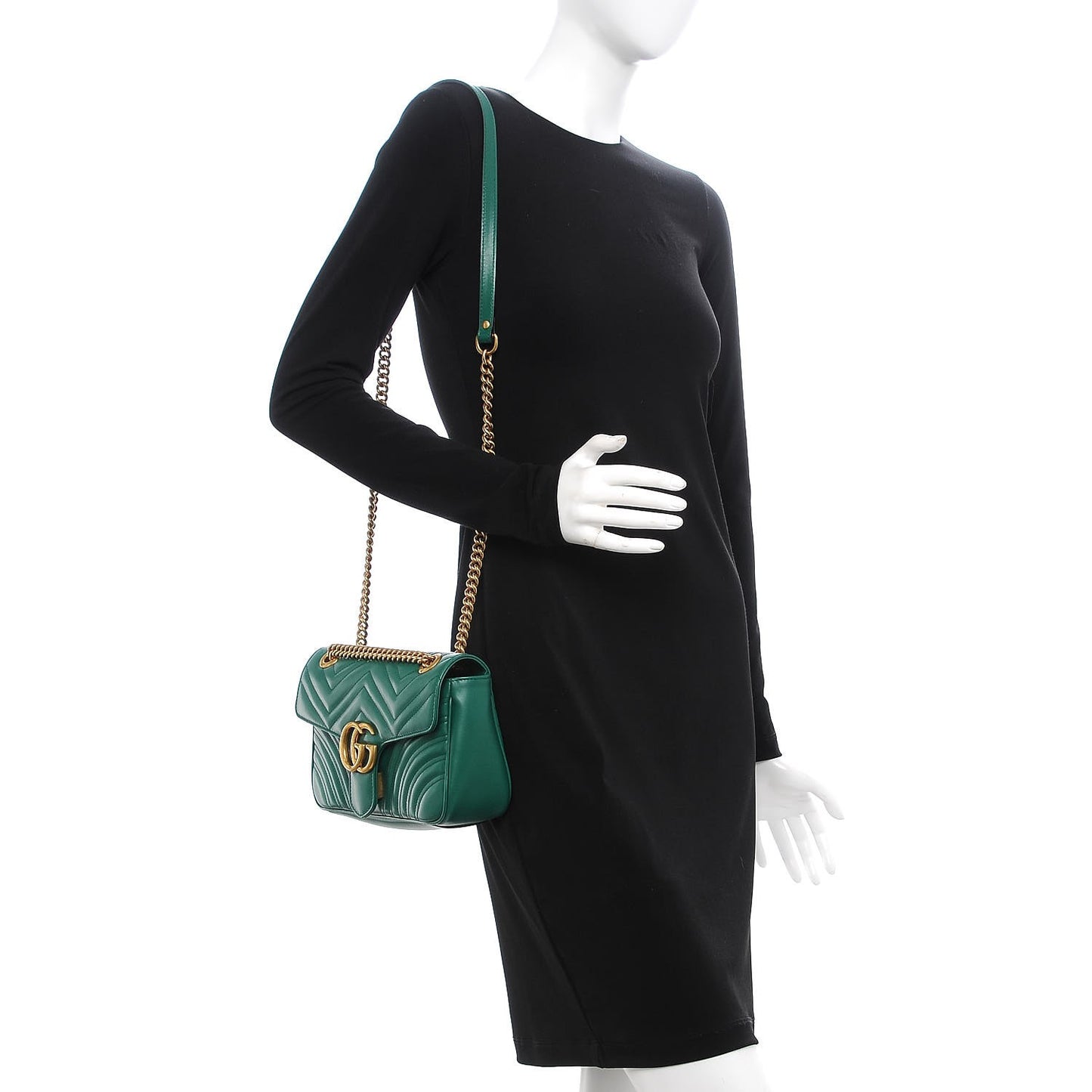 Calfskin Matelasse Small GG Marmont Shoulder Bag Emerald Green