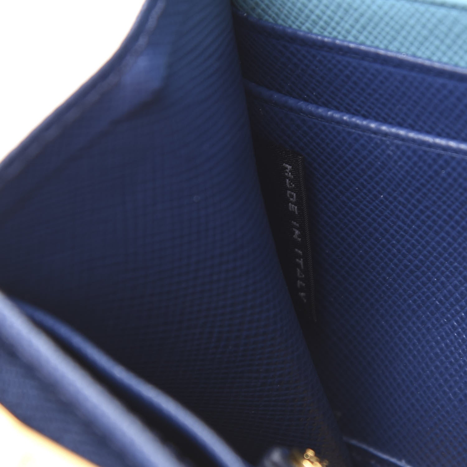 Prada Saffiano Metal Continental Flap Travel Wallet Bluette 7 of 9