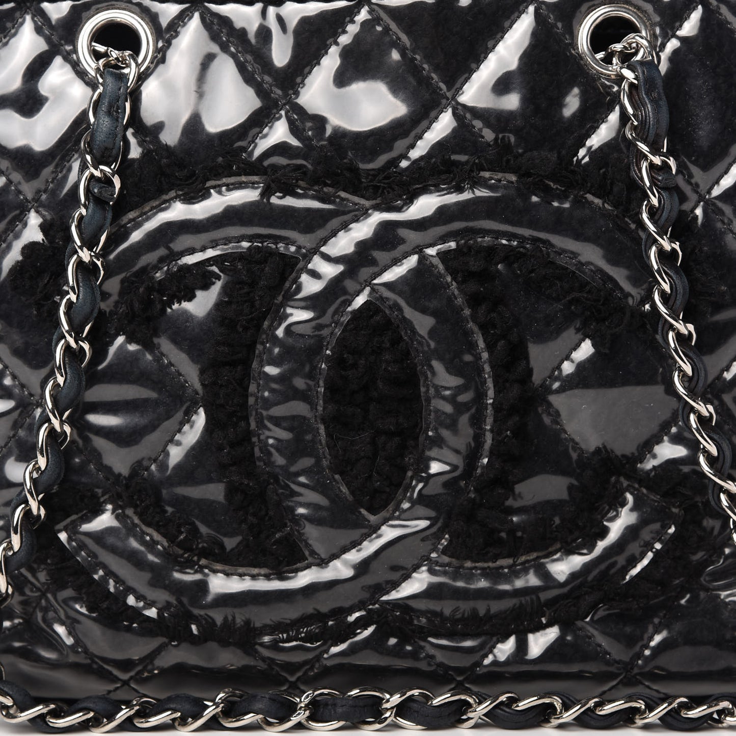 Vinyl Quilted Funny Tweed Tote Black