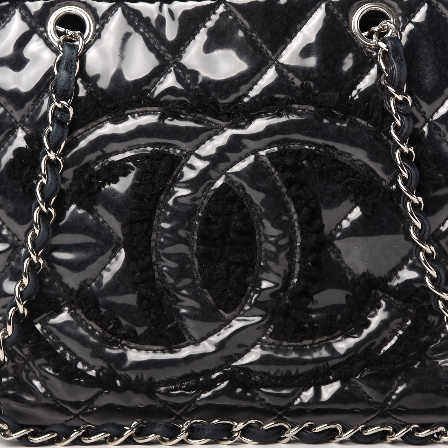 Chanel Vinyl Quilted Funny Tweed Tote Black 10 of 10