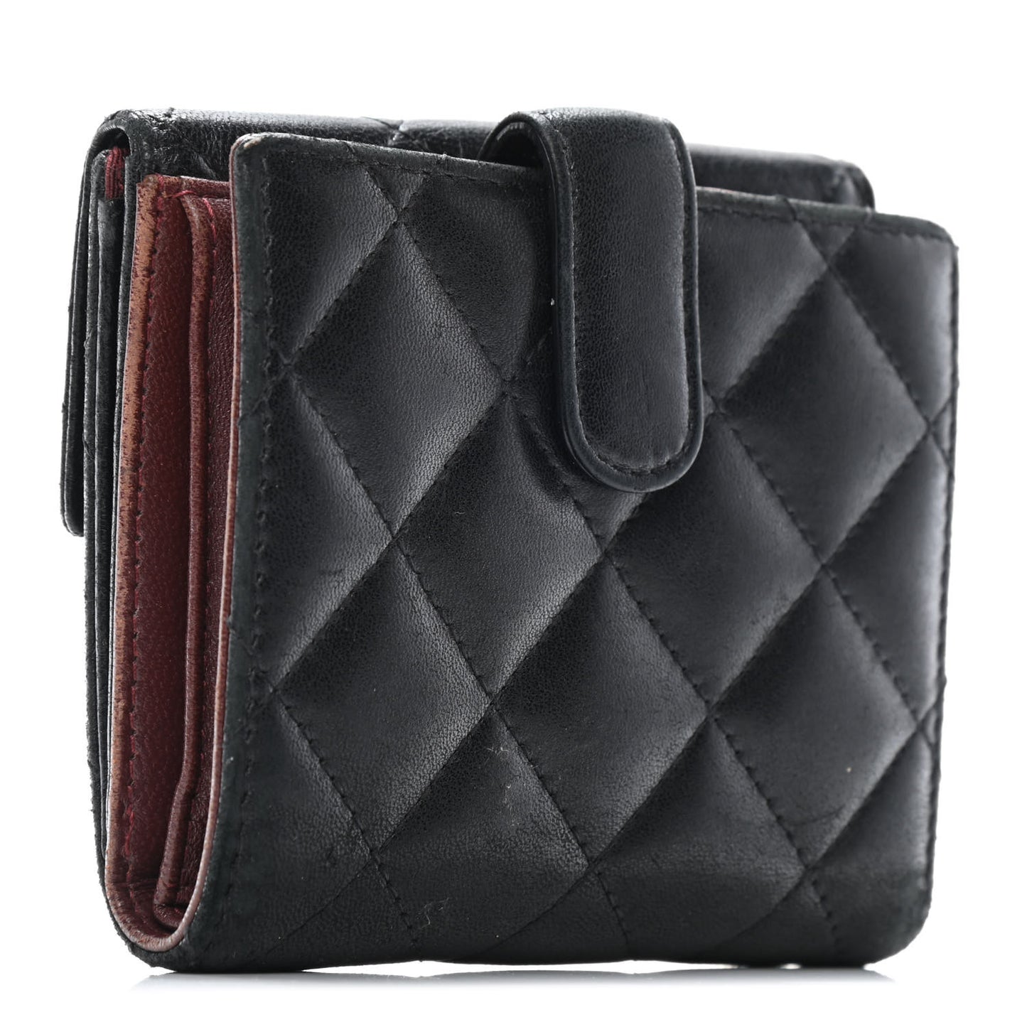 Lambskin Quilted Compact French Flap Wallet Black