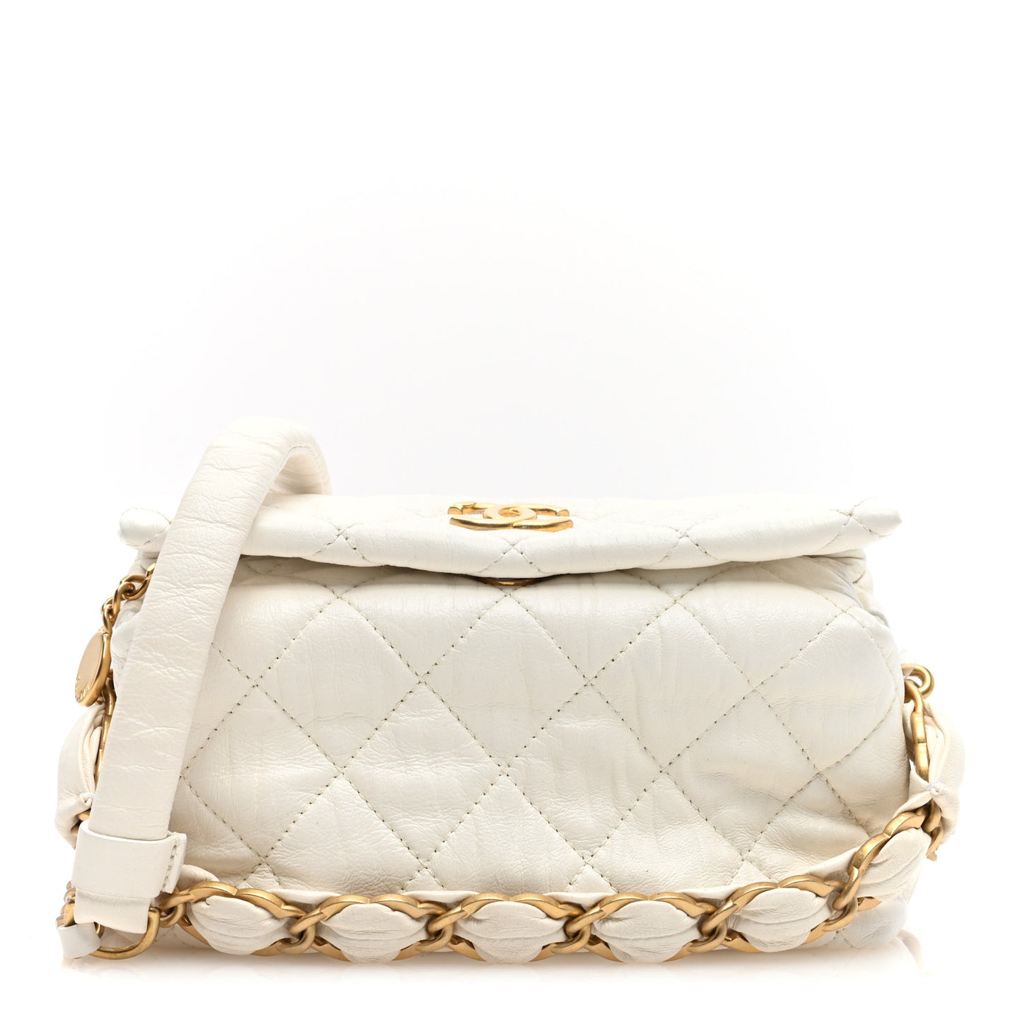 Crumpled Lambskin Quilted Small CC Links Shoulder Bag White