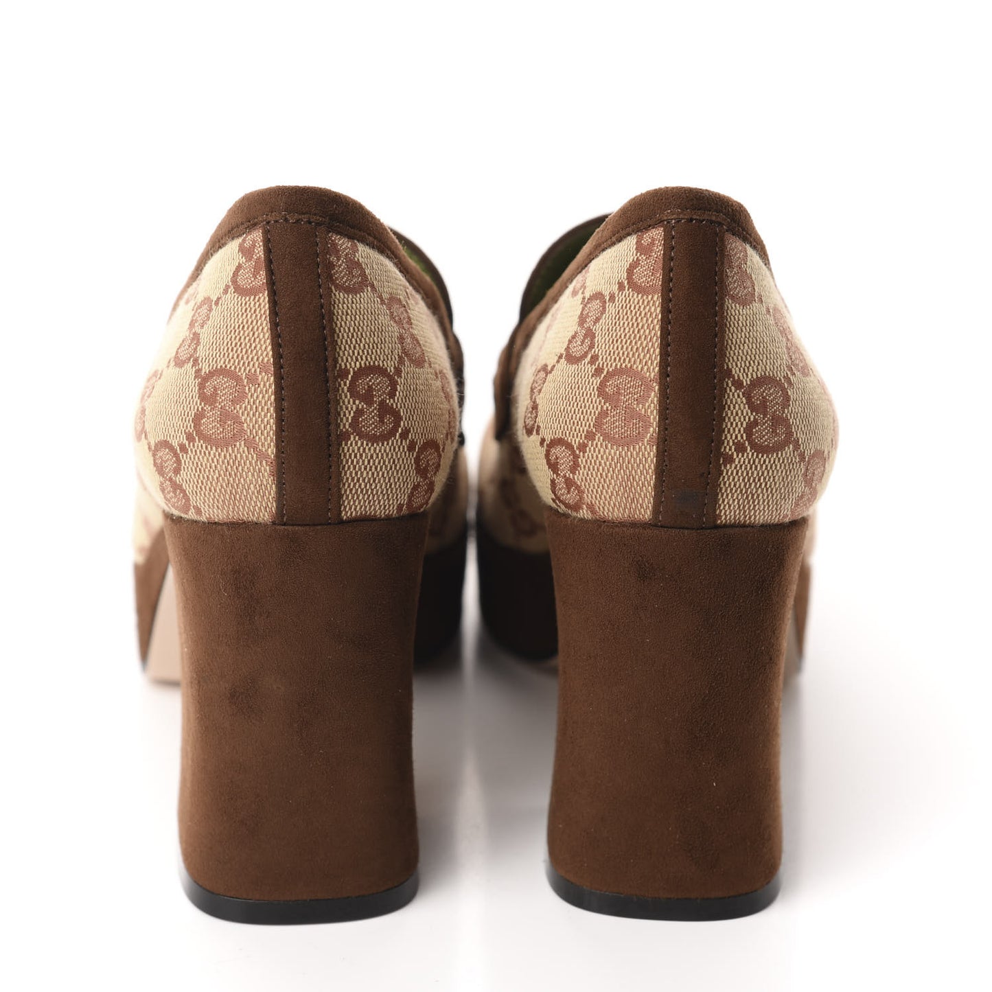 GG Monogram Suede Houdan Mid Heel Platform Loafers 37 Beige Ruggine Maroon