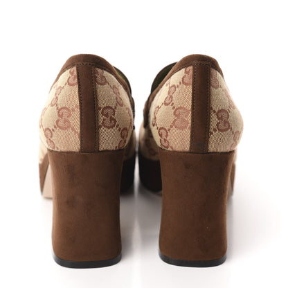 Gucci GG Monogram Suede Houdan Mid Heel Platform Loafers 37 Beige Ruggine Maroon 5 of 10