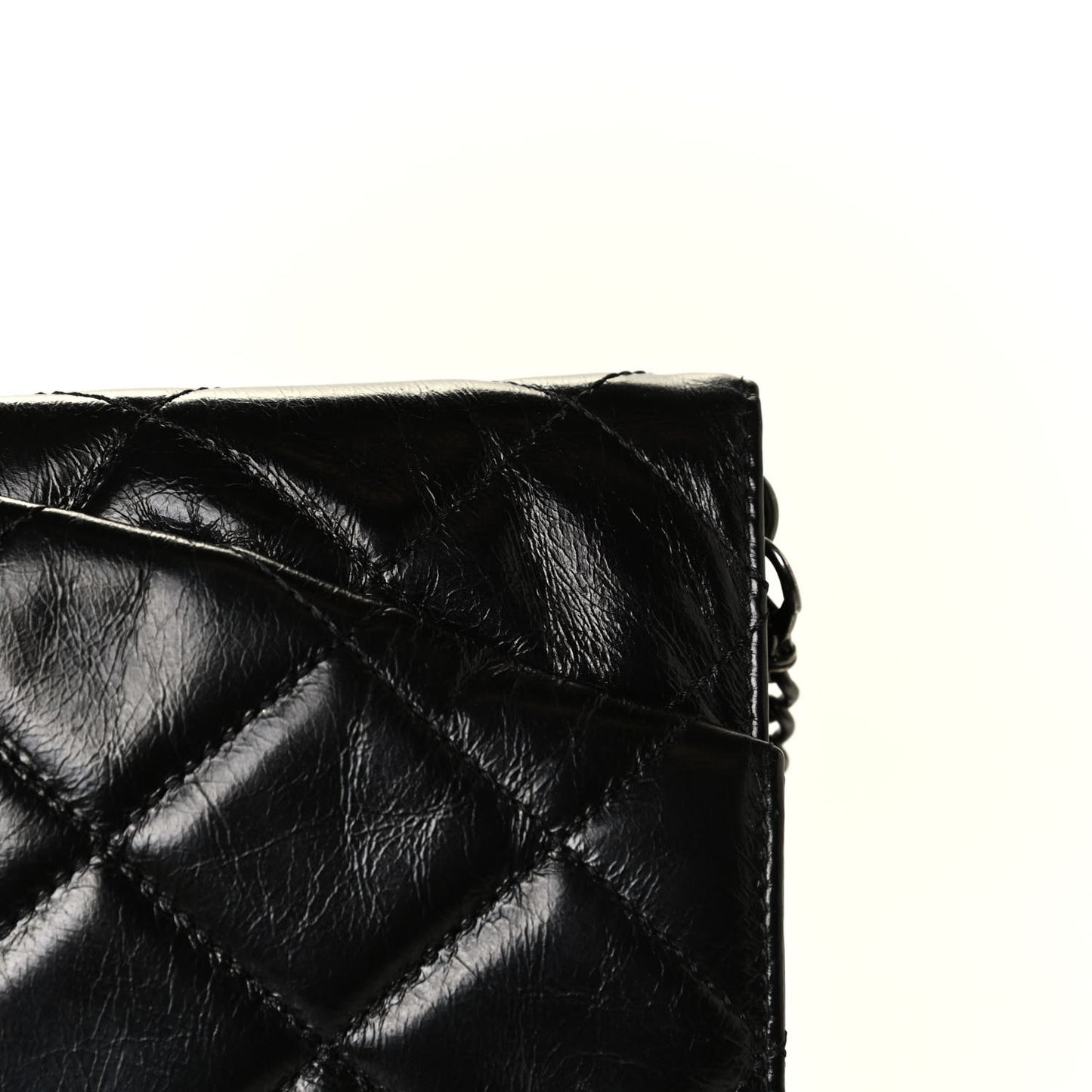 Glazed Calfskin Quilted Coco Pleats Chain Clutch Black