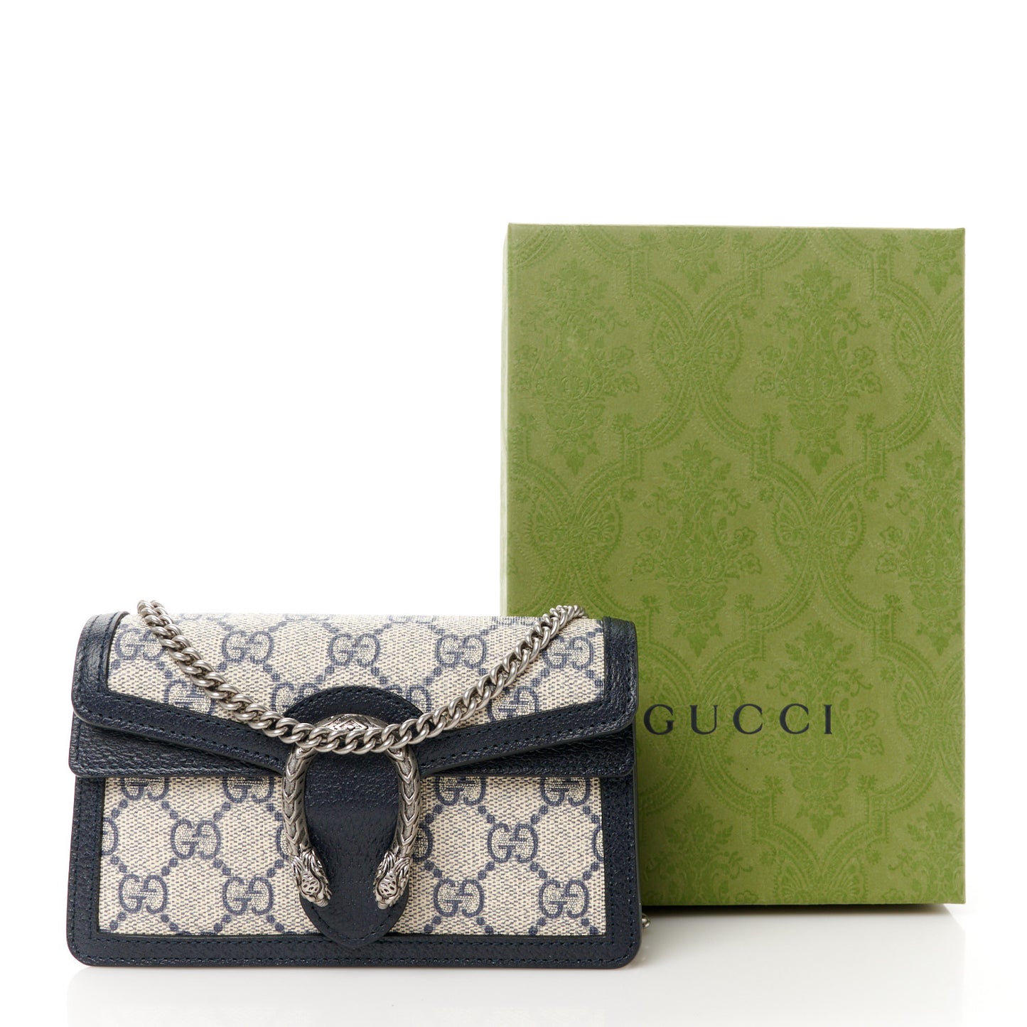 GG Supreme Monogram Textured Dollar Calfskin Super Mini Dionysus Shoulder Bag Beige Blue