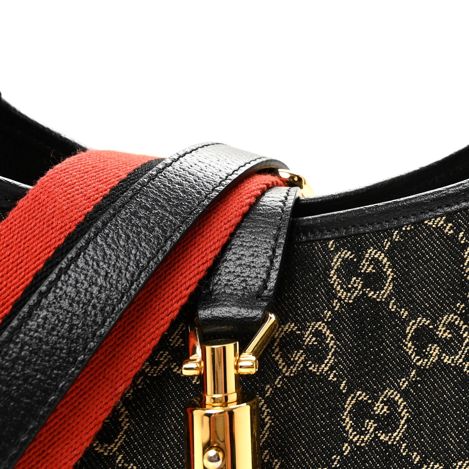 Gucci Jacquard Denim GG Monogram Small Jackie 1961 Hobo Black Ivory 8 of 10